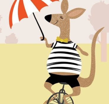 illustration of a kangaroo on a unicycle