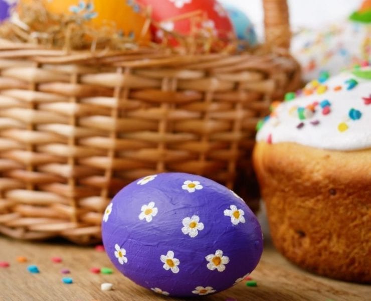 easter basket full of colorful easter eggs