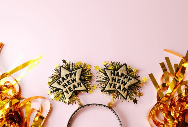 new year's eve decorations on a blank backdrop