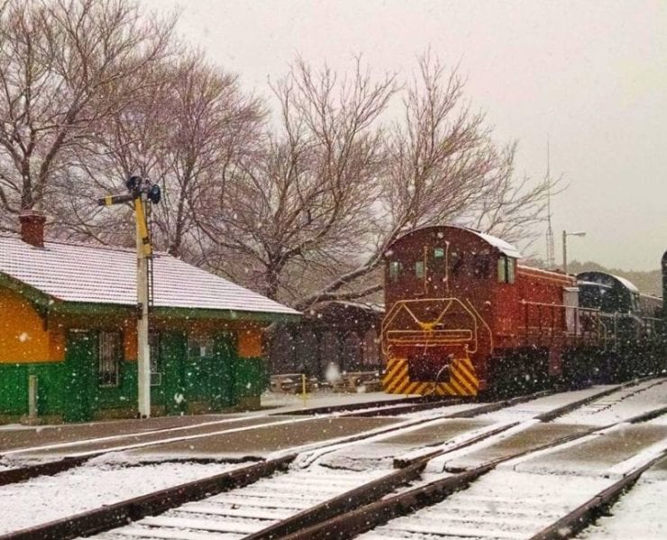train in the snow at the North Alabama Railroad Museum