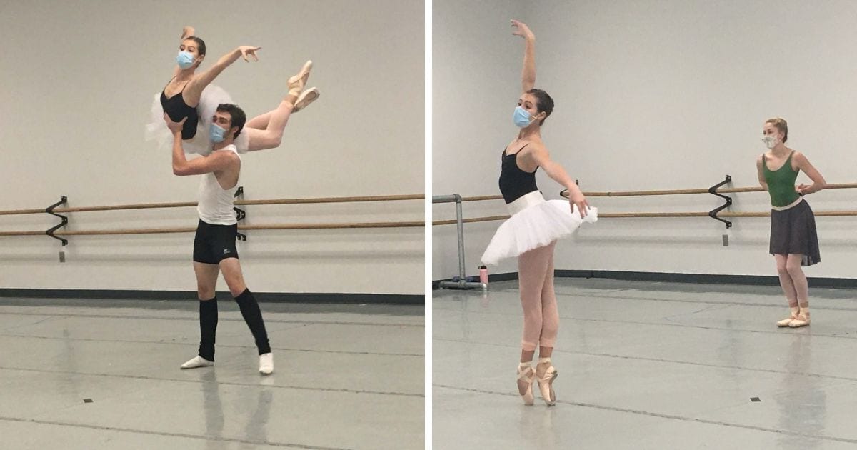 two ballet dancers rehearse scenes from a show