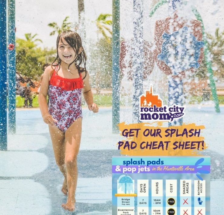 young girl playing in water fountains at a splash pad