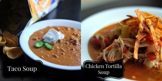 2 Taco soup and chicken tortilla soup collage