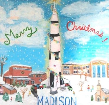 rocket christmas tree on Christmas Card Lane