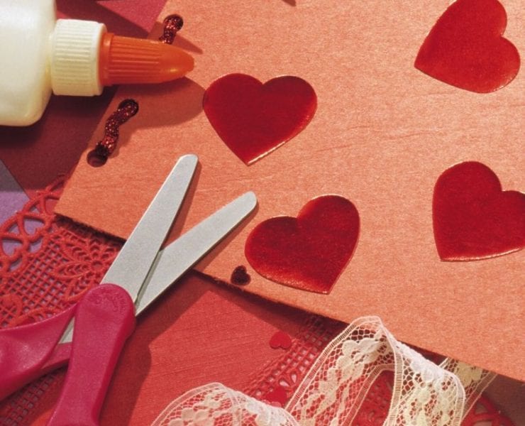 scissors glue pink hearts valentine craft supplies