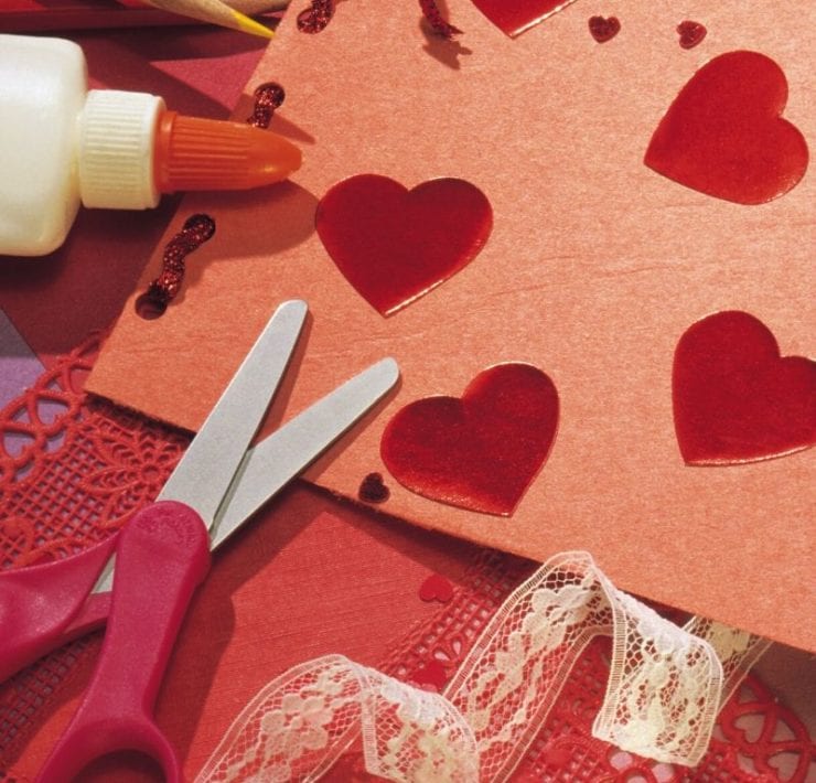 scissors glue pink hearts valentine craft supplies
