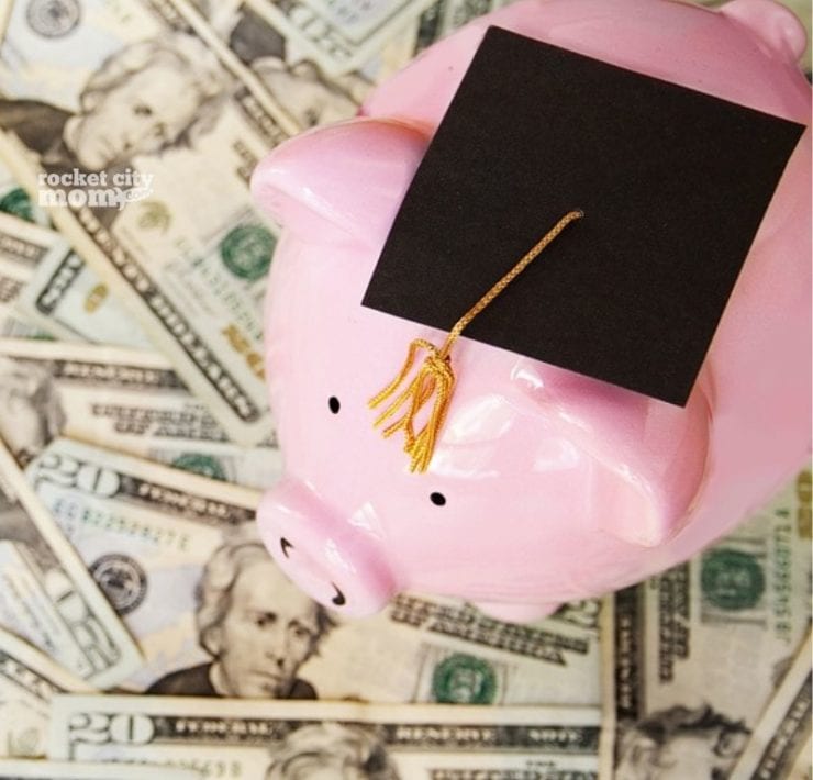 pink piggy bank wearing a graduation cap