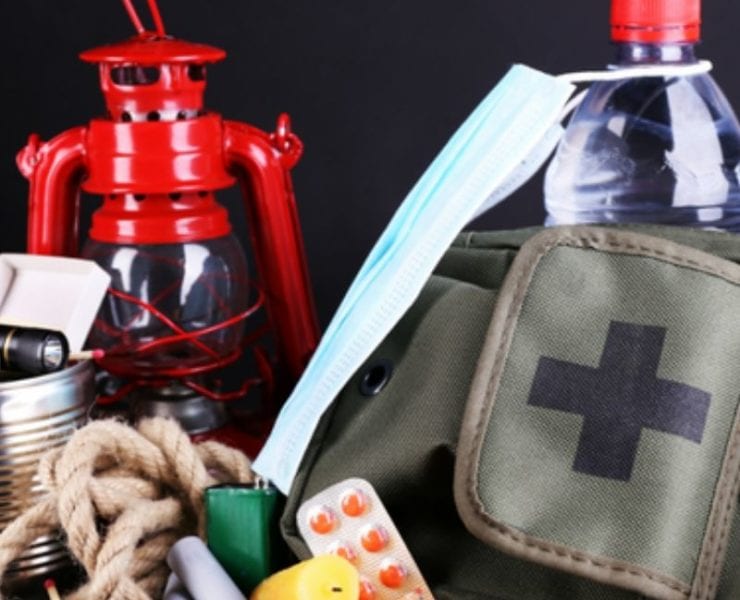 lantern, first aid, water severe weather supplies