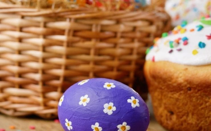 easter basket full of colorful easter eggs