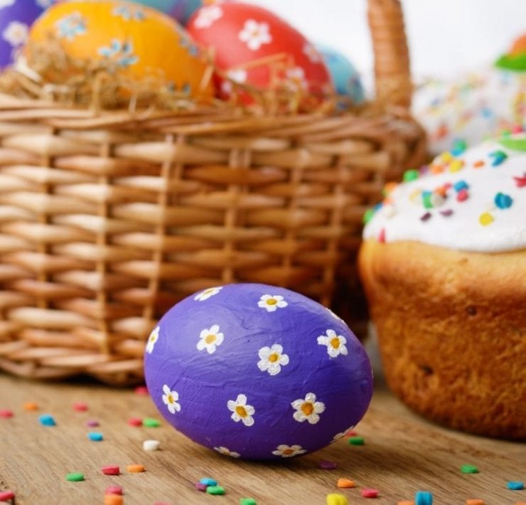 easter basket full of colorful easter eggs