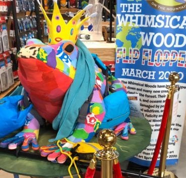 frog prince sculpture made from recycled flip flops