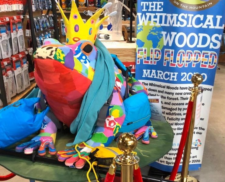 frog prince sculpture made from recycled flip flops