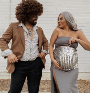 Disco Ball Dancer 70s Couple Pregnancy Bump Costume
