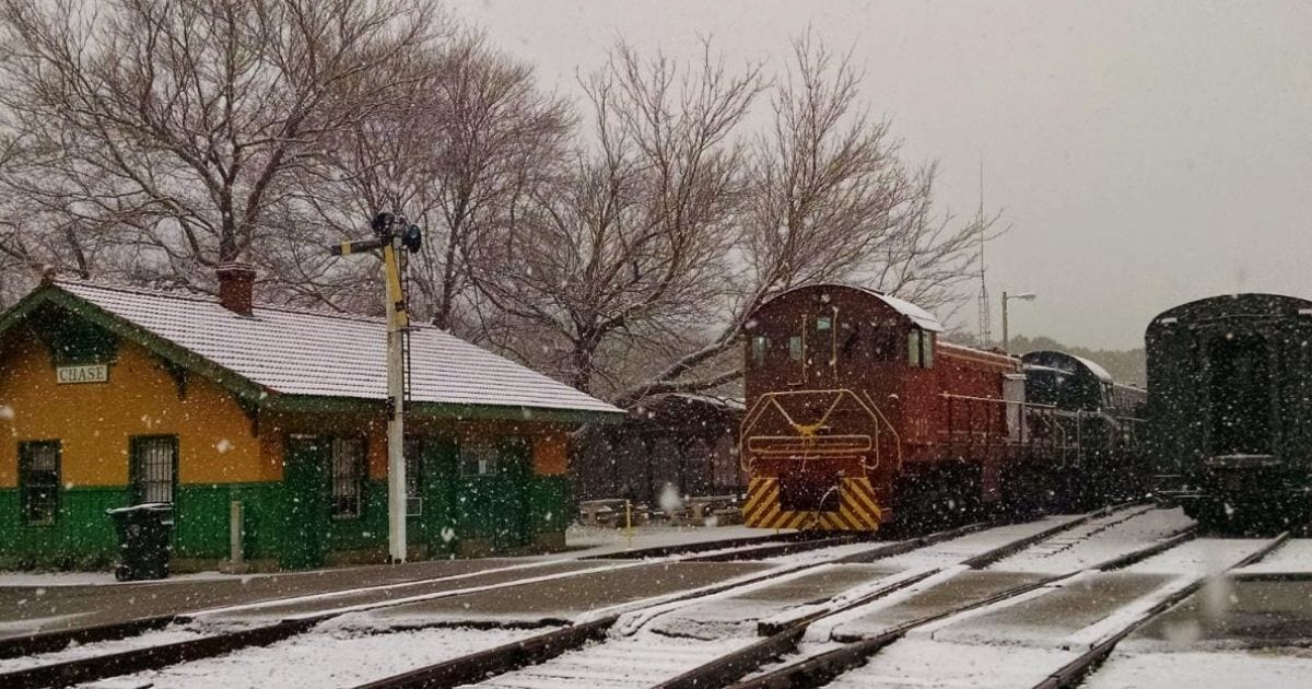 North Alabama Railroad Museum train in the snow