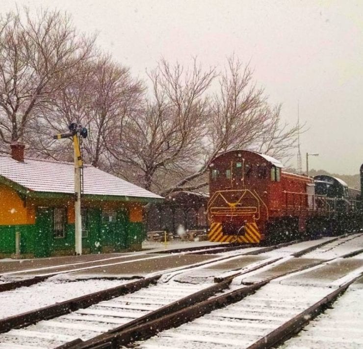 train in the snow at the North Alabama Railroad Museum