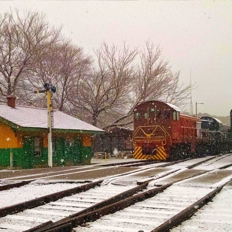 train in the snow at the North Alabama Railroad Museum