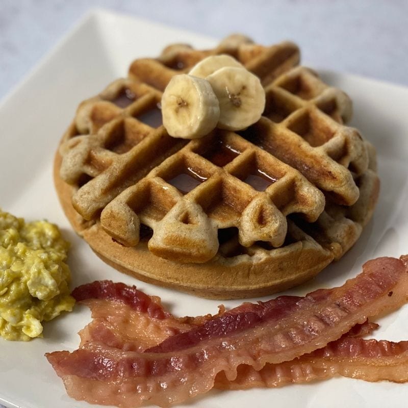 waffles bacon and scrambled are a fun meal for kids to help make
