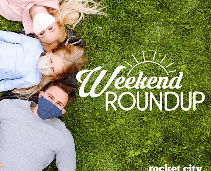 Masked family members prepare for a fun Huntsville Weekend.