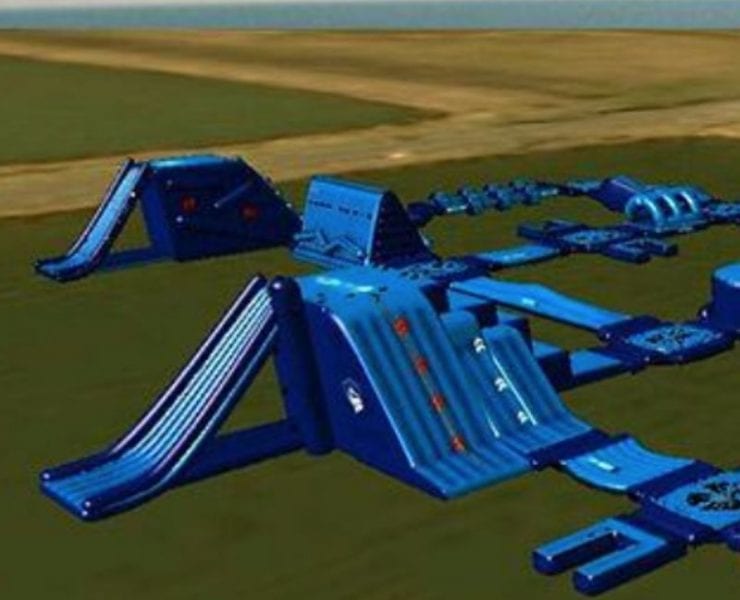 An illustration depicts the new inflatable water park set to open in Cullman mid-May.