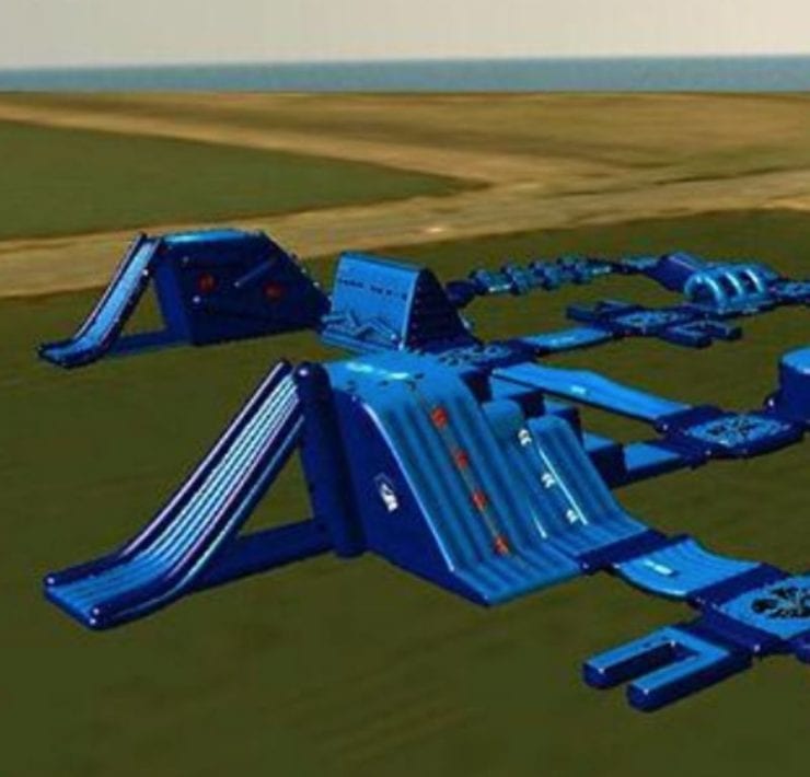 An illustration depicts the new inflatable water park set to open in Cullman mid-May.