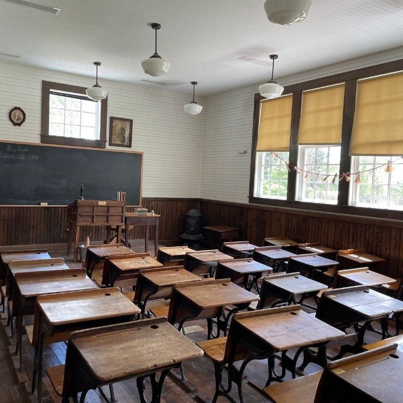 Explore replica school classrooms during your GeoCaching adventure.