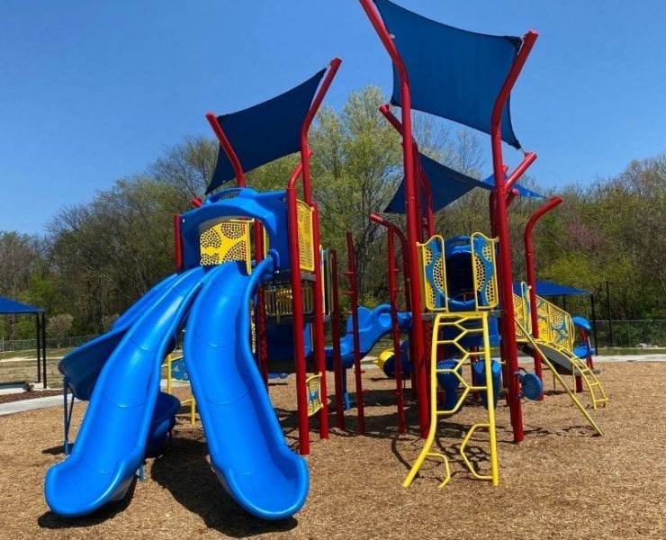 Colorful playground equipment at the Robert Shurney Legacy Center playground Huntsville AL