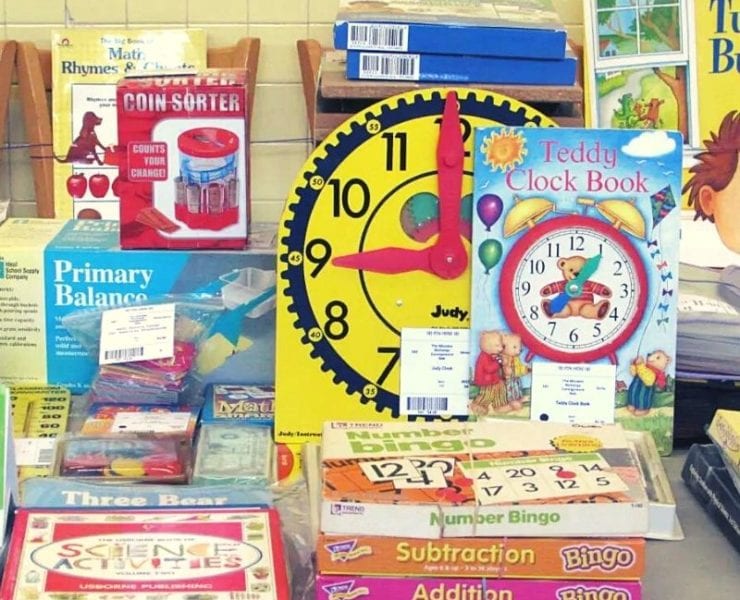 a photo of a variety of educational materials for sale at the Educator's Exchange