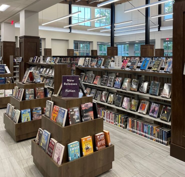 The latest releases are all staged at the front of the library.