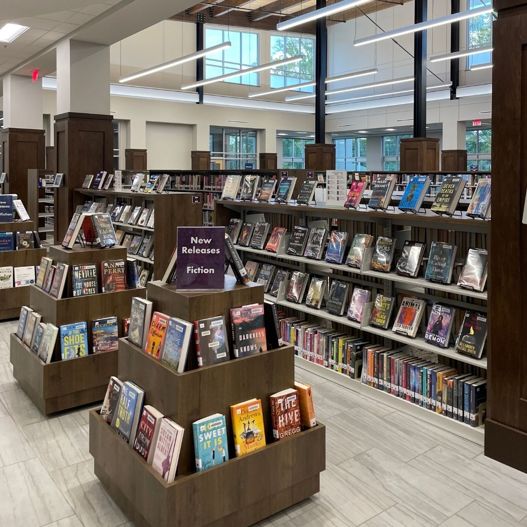 The latest releases are all staged at the front of the library.