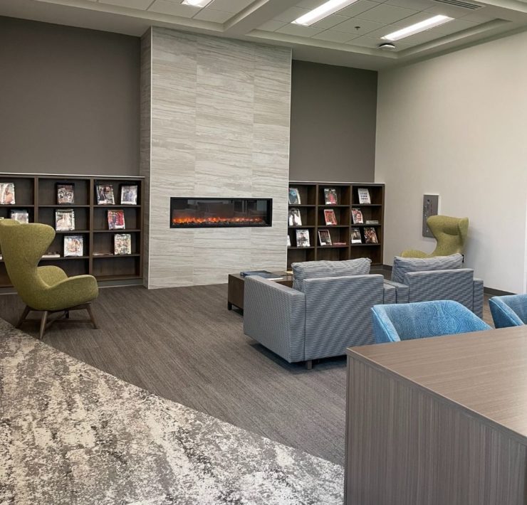 Cozy seating for quiet reading or studying abound in the library.