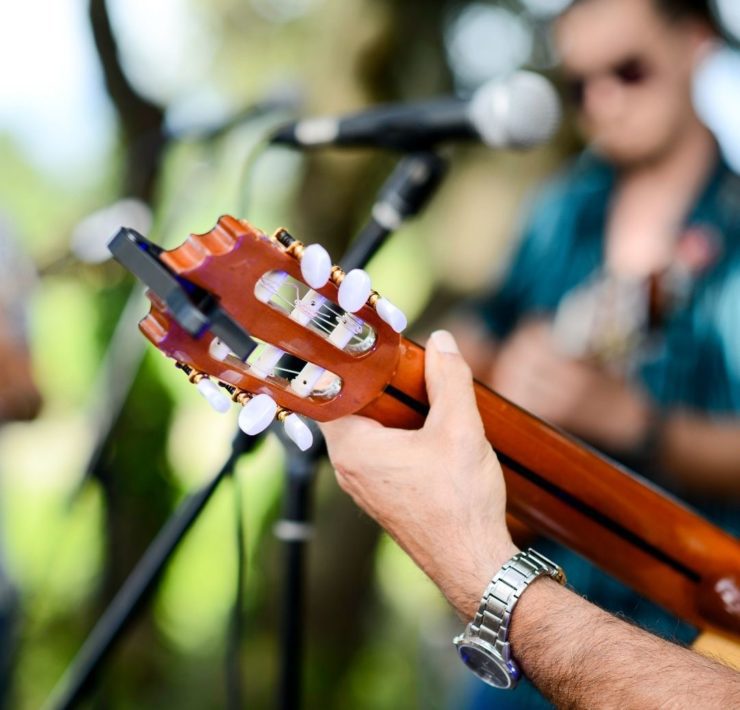 The end of a guitar can be seen on the grounds of Burritt on the Mountain.