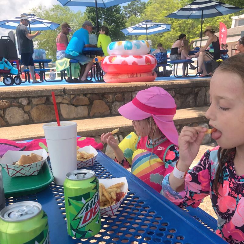 having lunch at the concession stand at Point Mallard water park