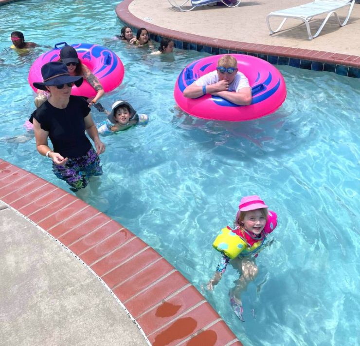 family enjoying the Lazy River at Point Mallard water park