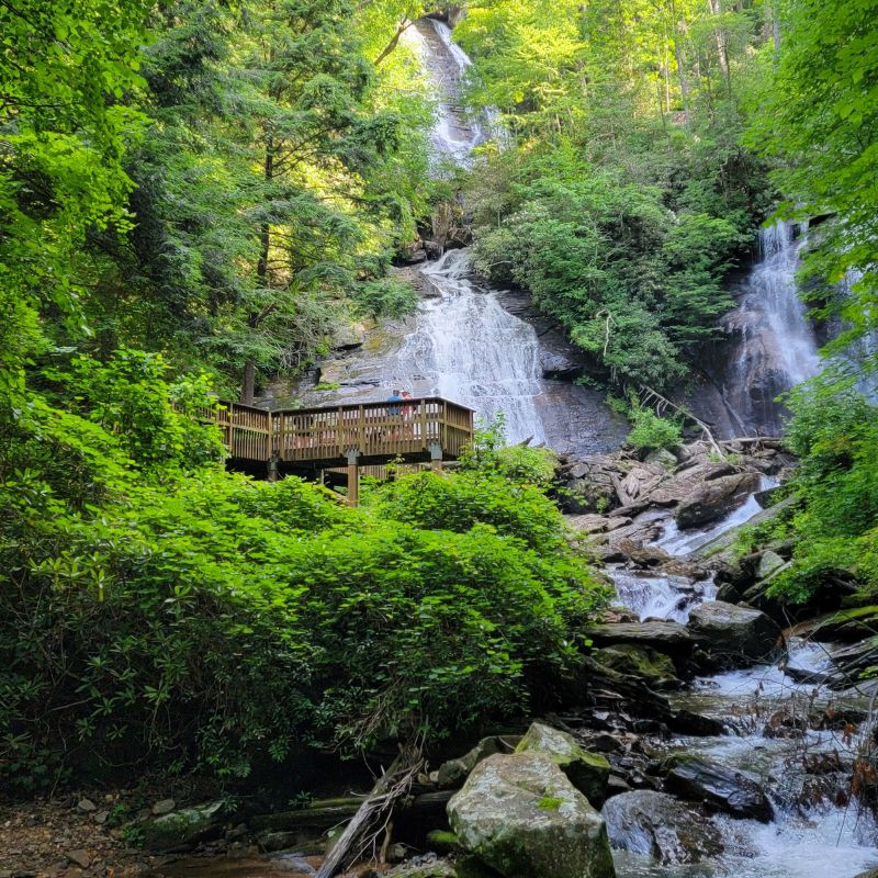 Anna Ruby Falls can be seen cascading down the mountainside outside of Helen, GA. 
